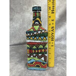 Beaded Bottle Seed Bead Folk Art Decorative Oil Decanter Dispenser Vinegar Food